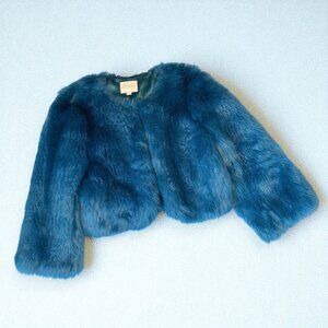 LOFT faux fur blue bomber jacket